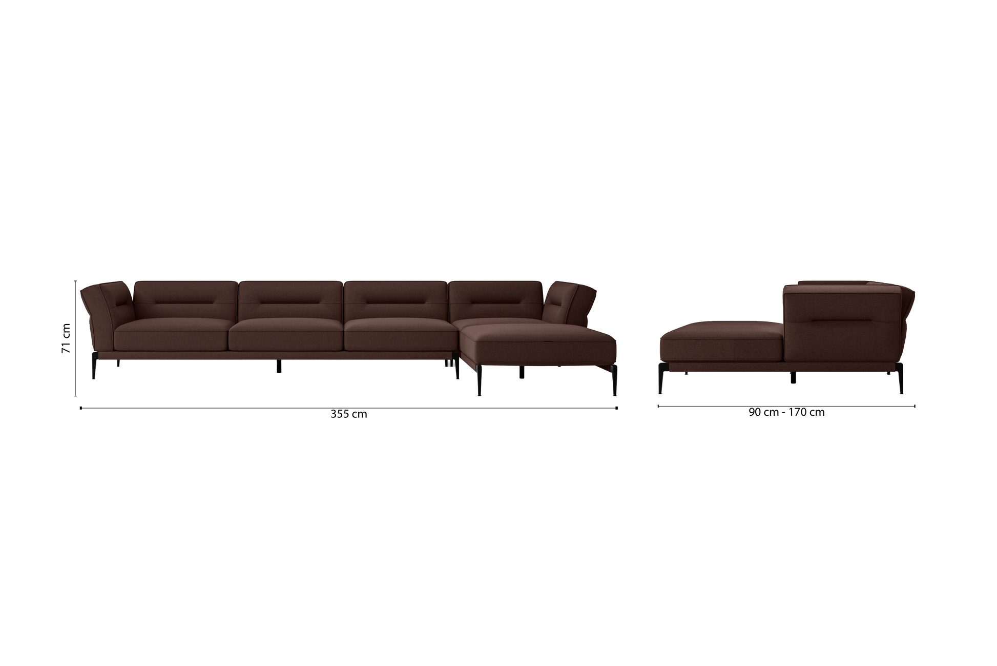 Acerra 4 Seater Right Hand Facing Chaise Lounge Corner Sofa Coffee Brown Linen Fabric