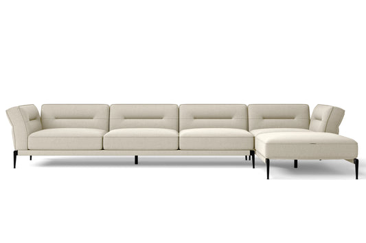 Acerra 4 Seater Right Hand Facing Chaise Lounge Corner Sofa Cream Linen Fabric