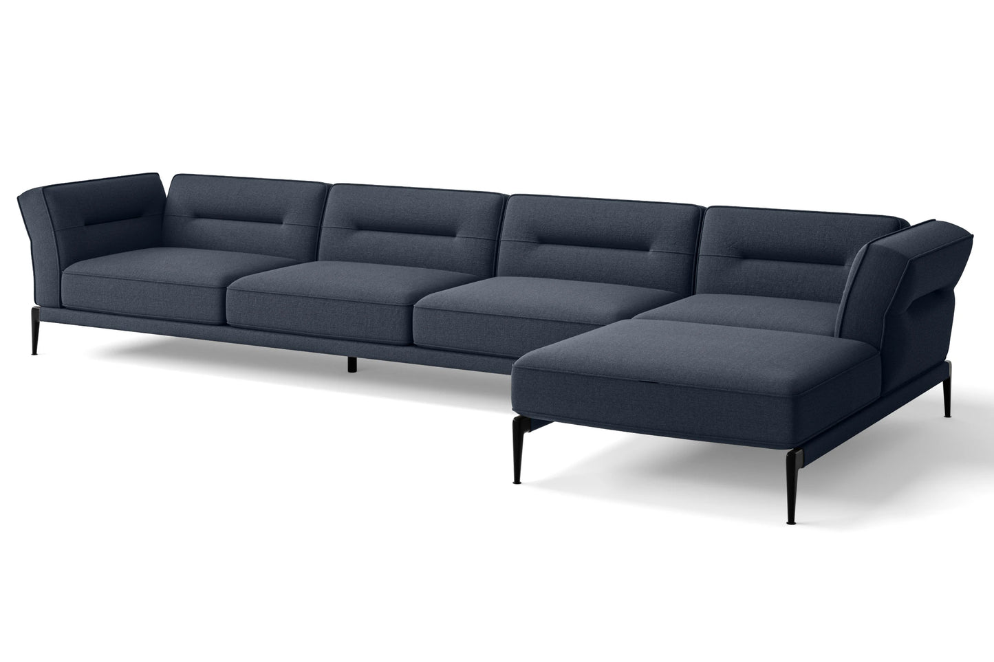 Acerra 4 Seater Right Hand Facing Chaise Lounge Corner Sofa Dark Blue Linen Fabric