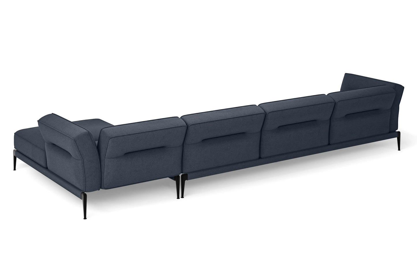 Acerra 4 Seater Right Hand Facing Chaise Lounge Corner Sofa Dark Blue Linen Fabric