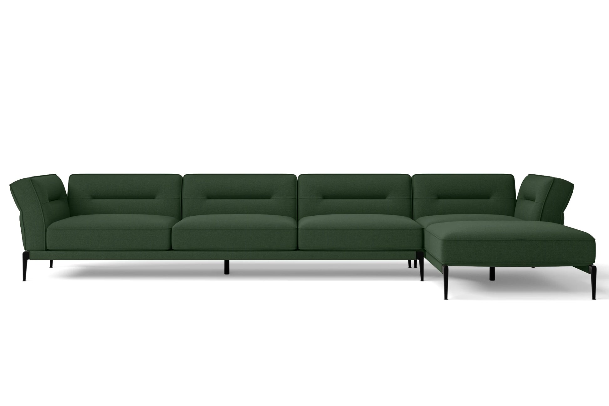 Acerra 4 Seater Right Hand Facing Chaise Lounge Corner Sofa Forest Green Linen Fabric