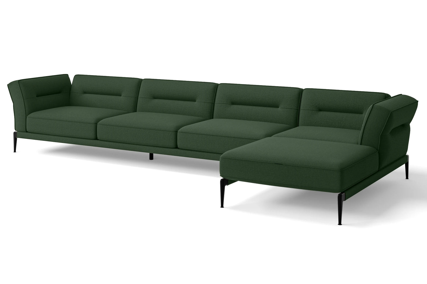 Acerra 4 Seater Right Hand Facing Chaise Lounge Corner Sofa Forest Green Linen Fabric