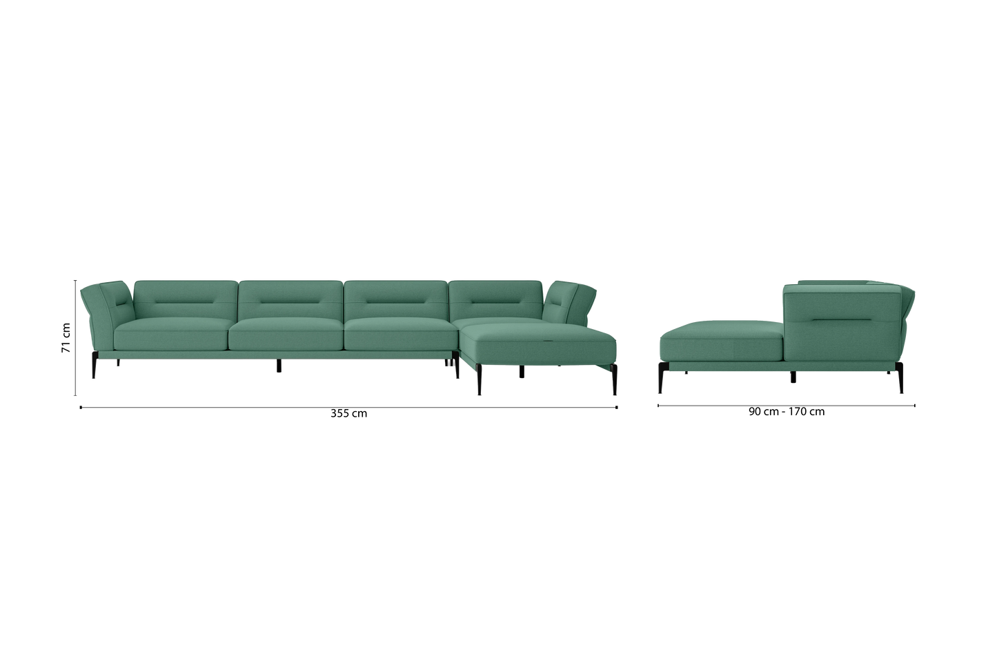 Acerra 4 Seater Right Hand Facing Chaise Lounge Corner Sofa Mint Green Linen Fabric