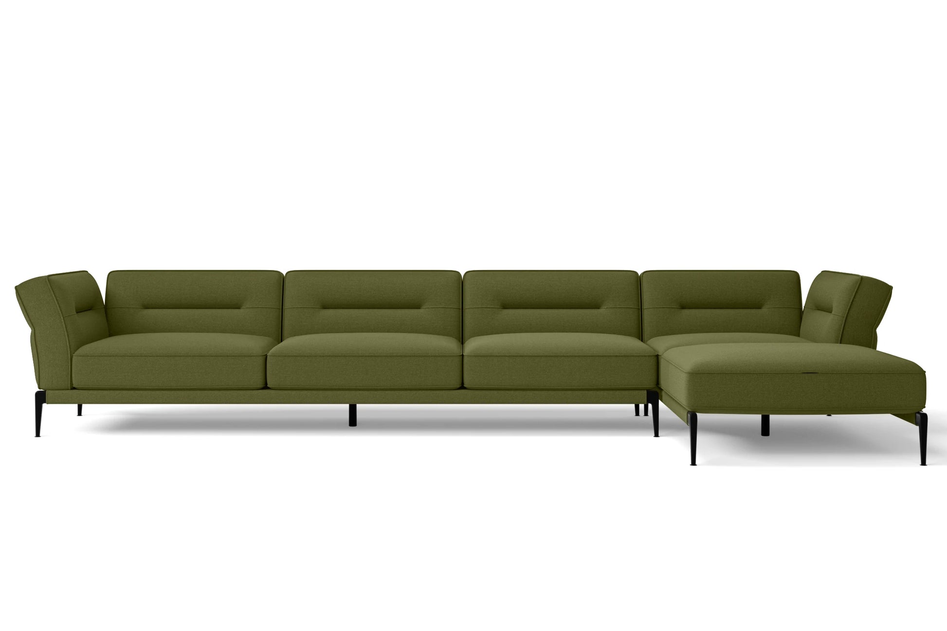 Acerra 4 Seater Right Hand Facing Chaise Lounge Corner Sofa Olive Linen Fabric