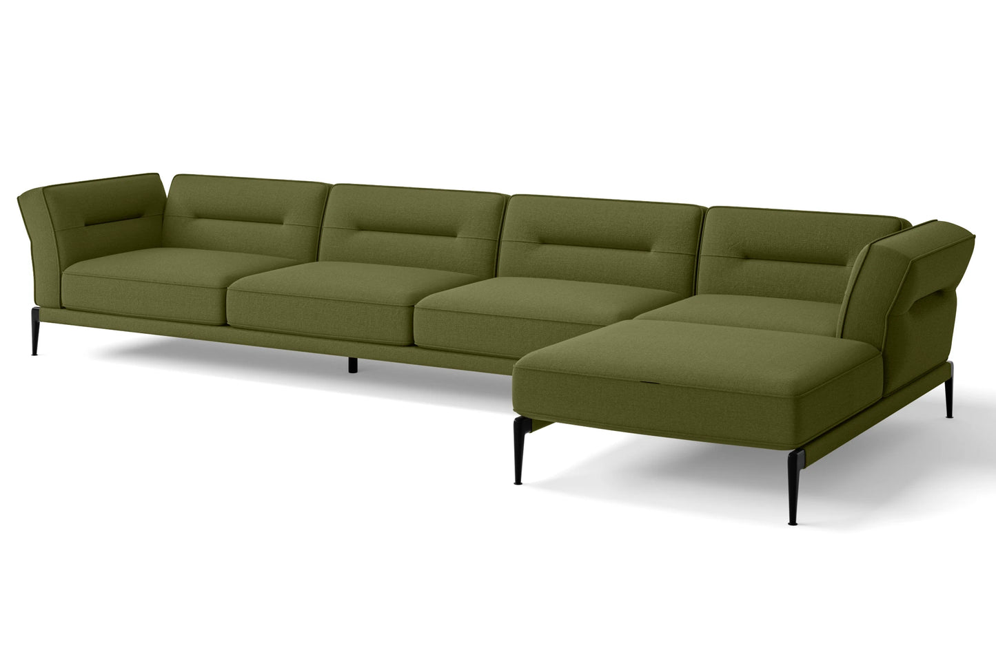 Acerra 4 Seater Right Hand Facing Chaise Lounge Corner Sofa Olive Linen Fabric