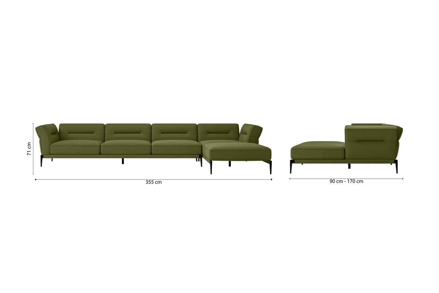 Acerra 4 Seater Right Hand Facing Chaise Lounge Corner Sofa Olive Linen Fabric