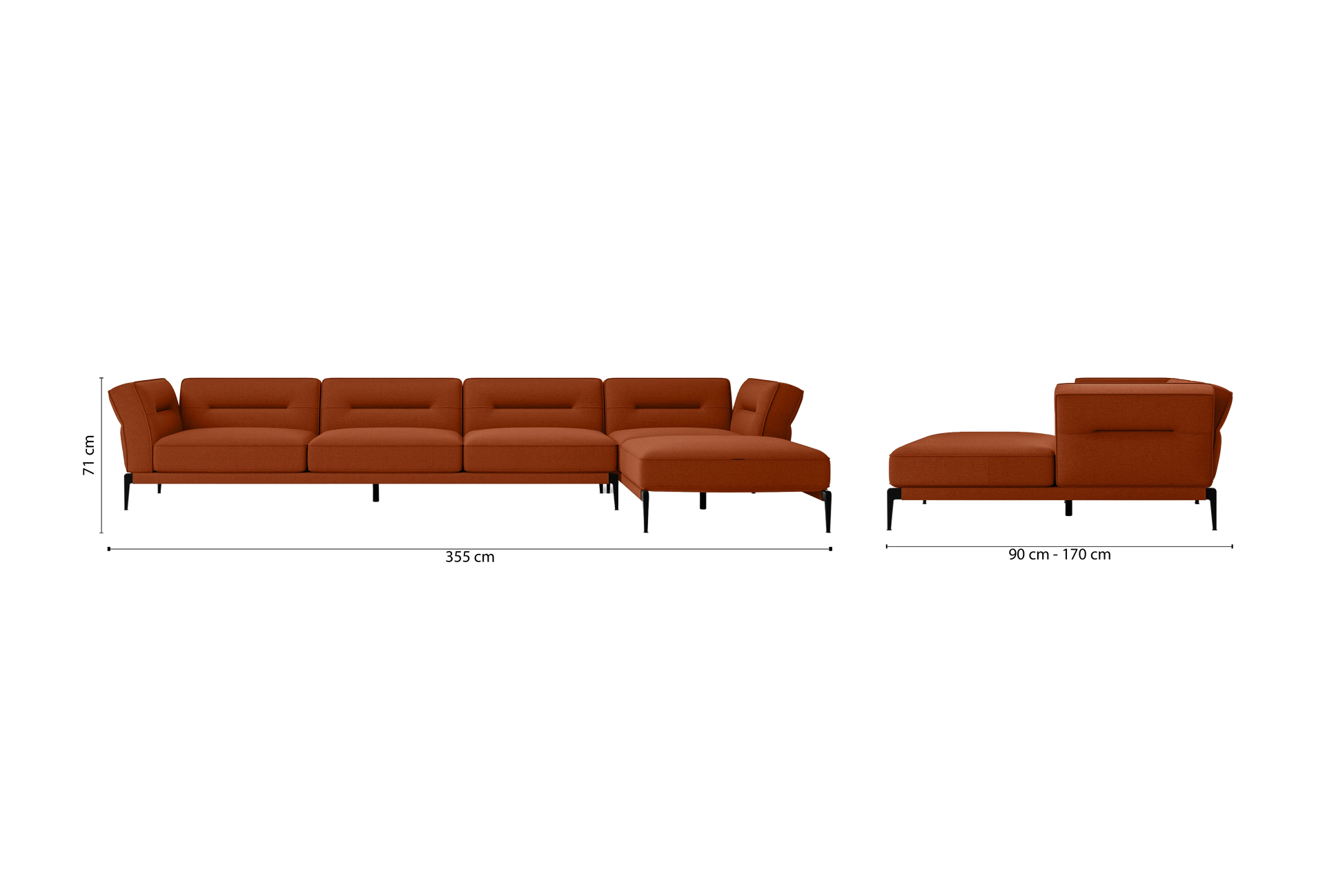 Acerra 4 Seater Right Hand Facing Chaise Lounge Corner Sofa Orange Linen Fabric