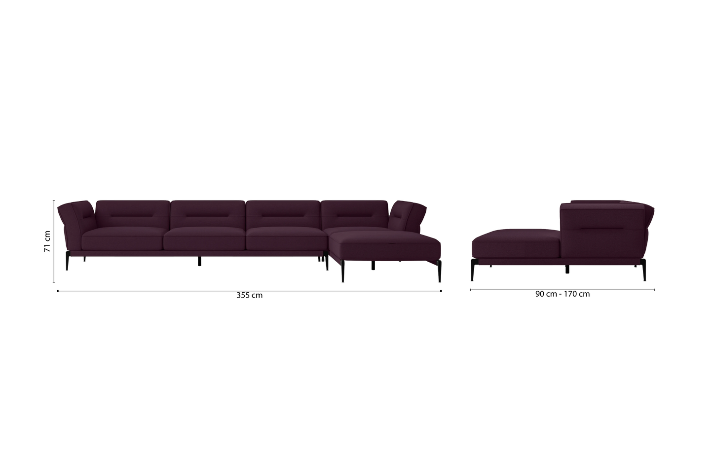 Acerra 4 Seater Right Hand Facing Chaise Lounge Corner Sofa Purple Linen Fabric