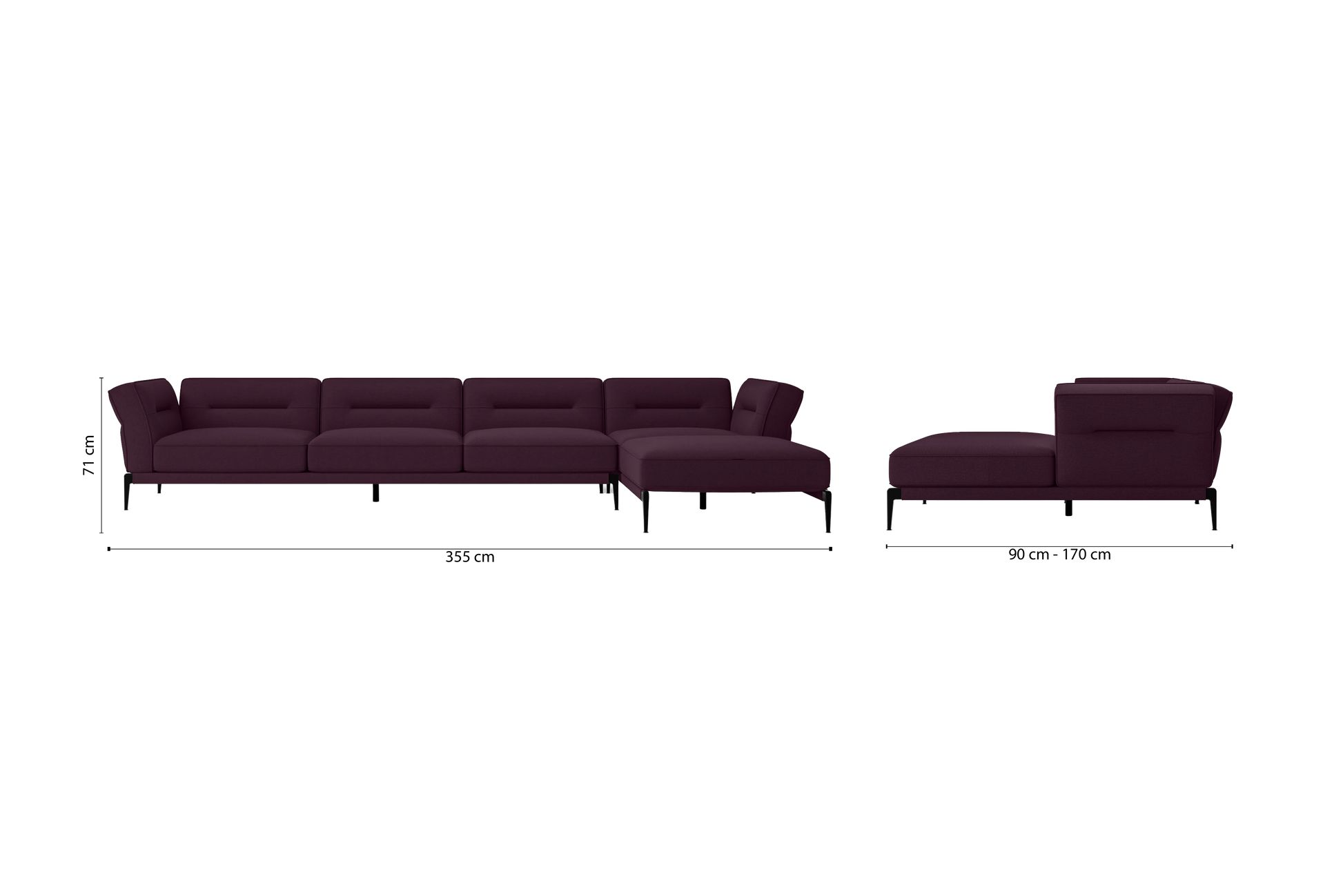 Acerra 4 Seater Right Hand Facing Chaise Lounge Corner Sofa Purple Linen Fabric