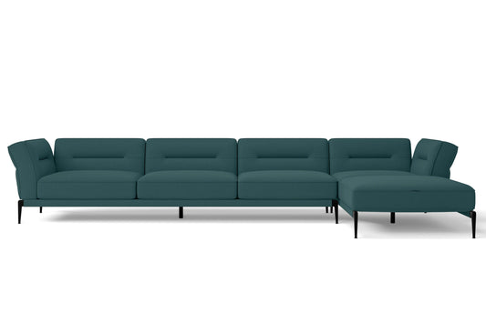 Acerra 4 Seater Right Hand Facing Chaise Lounge Corner Sofa Teal Linen Fabric