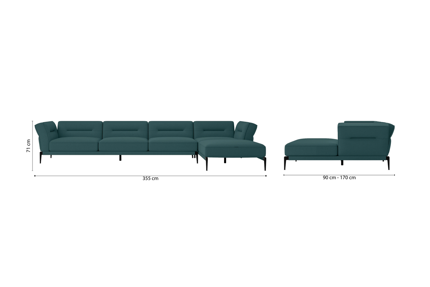 Acerra 4 Seater Right Hand Facing Chaise Lounge Corner Sofa Teal Linen Fabric