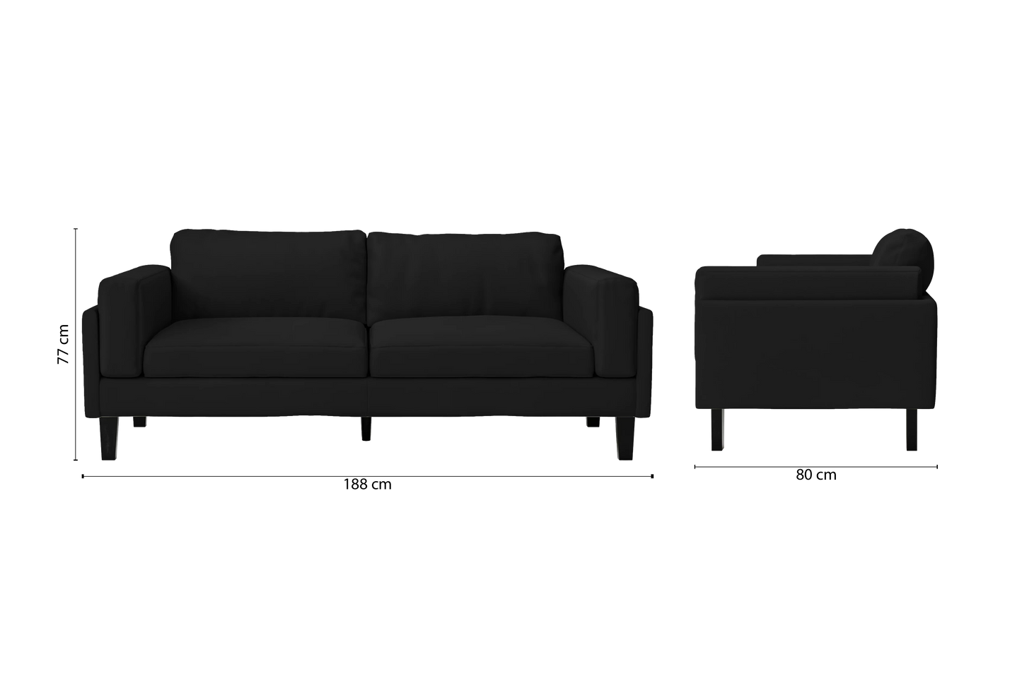 Alseno 3 Seater Sofa Black Leather