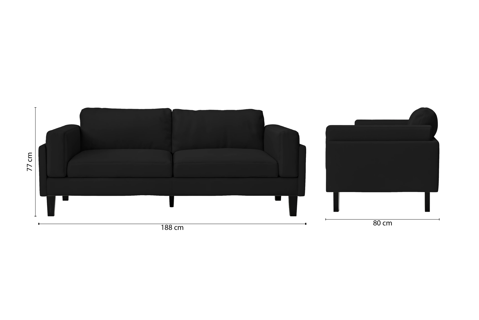 Alseno 3 Seater Sofa Black Leather