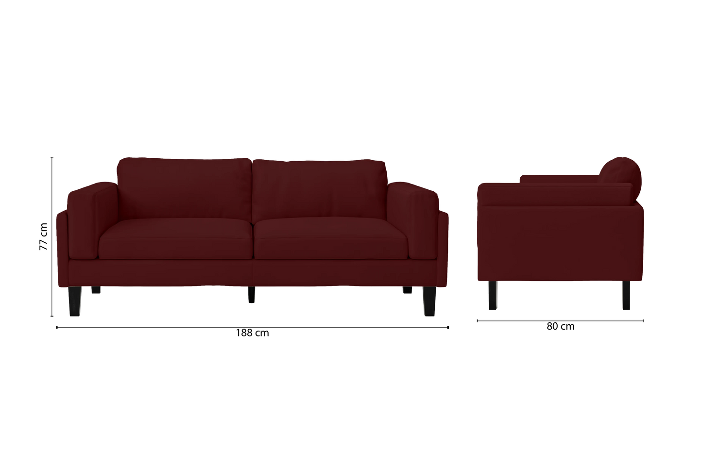 Alseno 3 Seater Sofa Red Leather