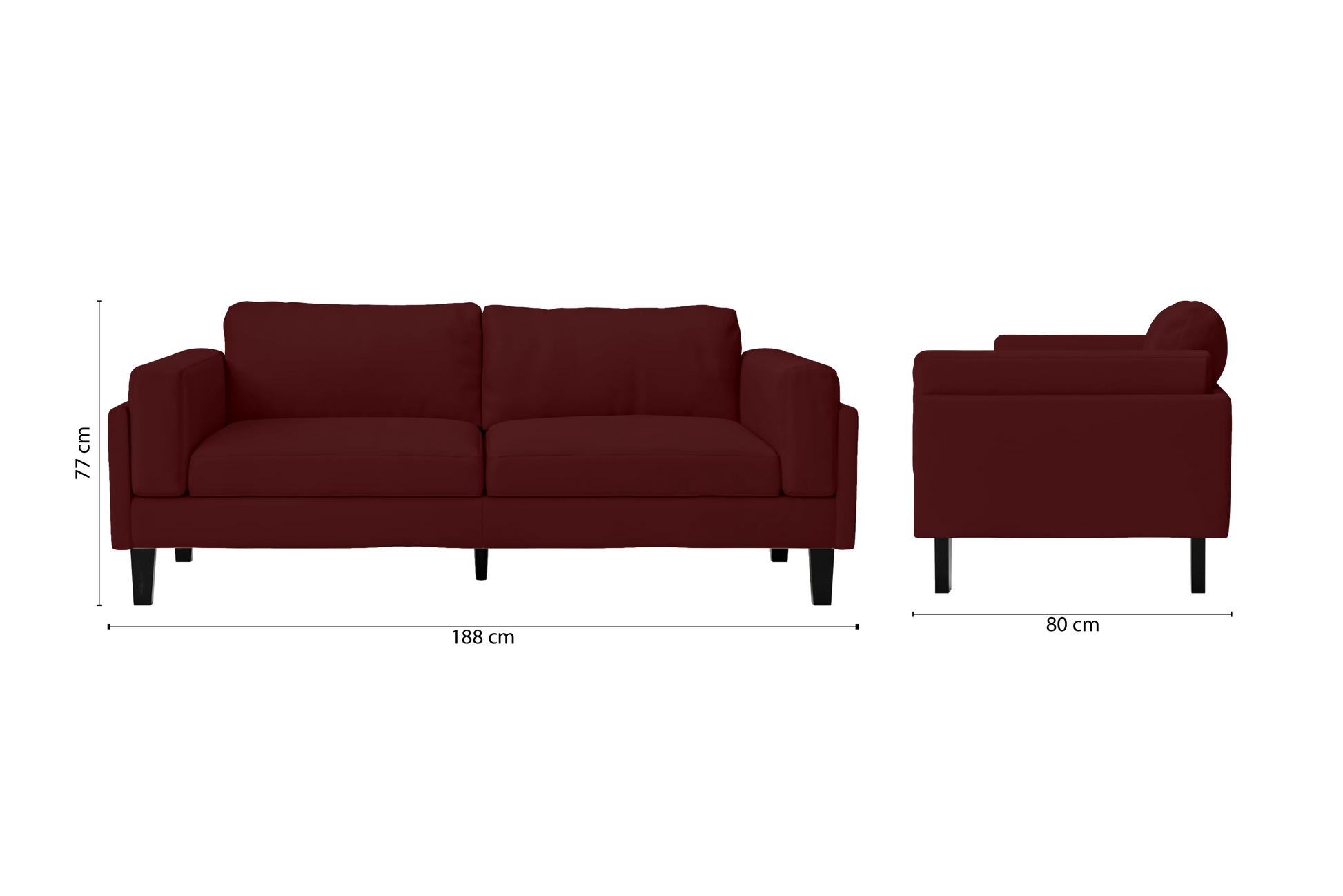 Alseno 3 Seater Sofa Red Leather