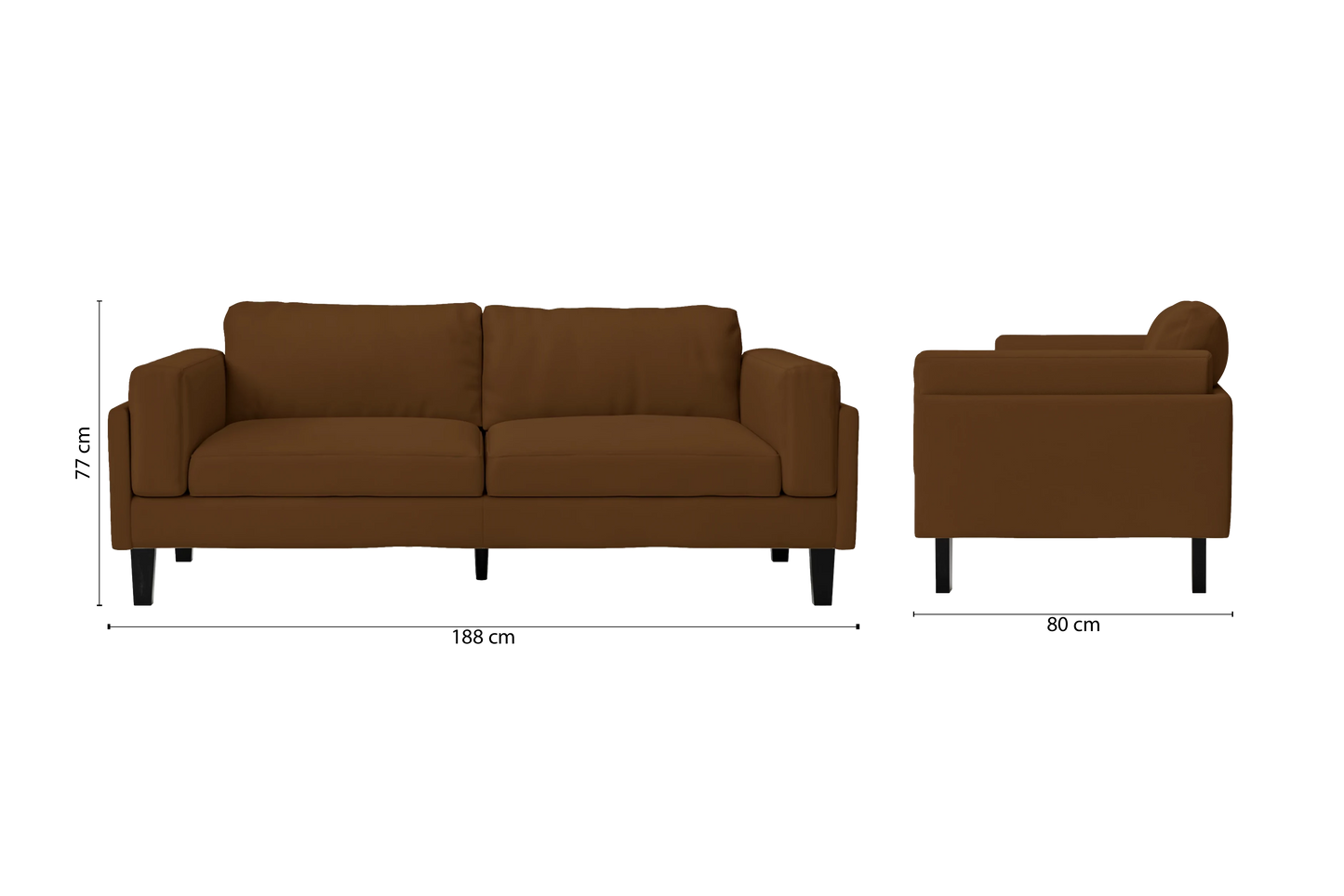 Alseno 3 Seater Sofa Walnut Brown Leather