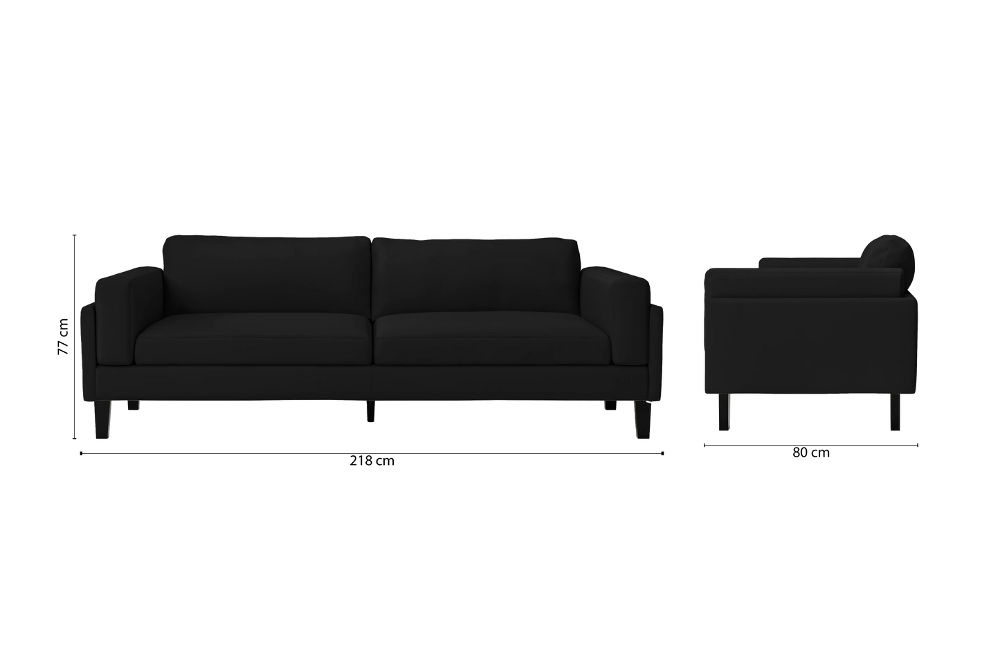 Alseno 4 Seater Sofa Black Leather