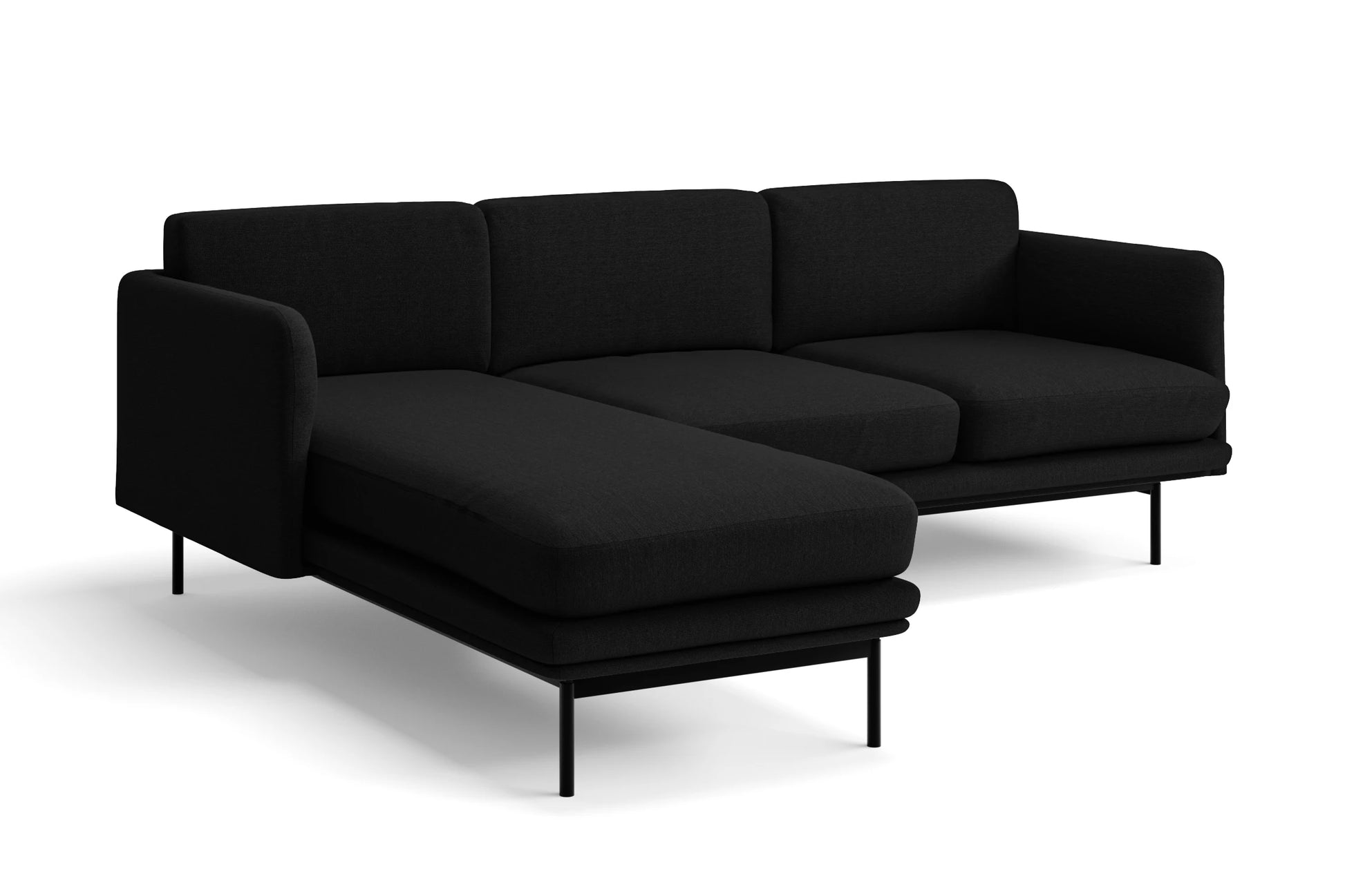 Ancona 3 Seater Left Hand Facing Chaise Lounge Corner Sofa Black Linen Fabric