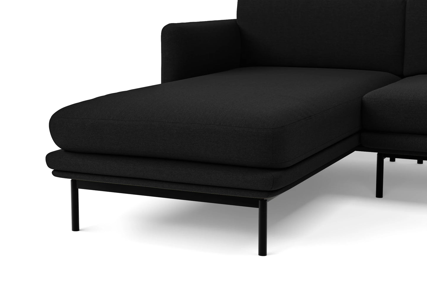 Ancona 3 Seater Left Hand Facing Chaise Lounge Corner Sofa Black Linen Fabric