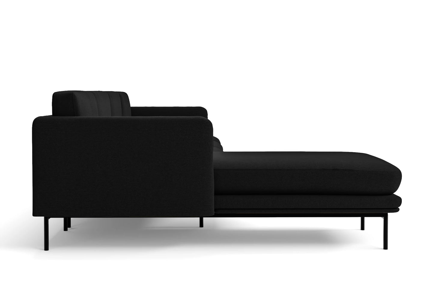 Ancona 3 Seater Left Hand Facing Chaise Lounge Corner Sofa Black Linen Fabric