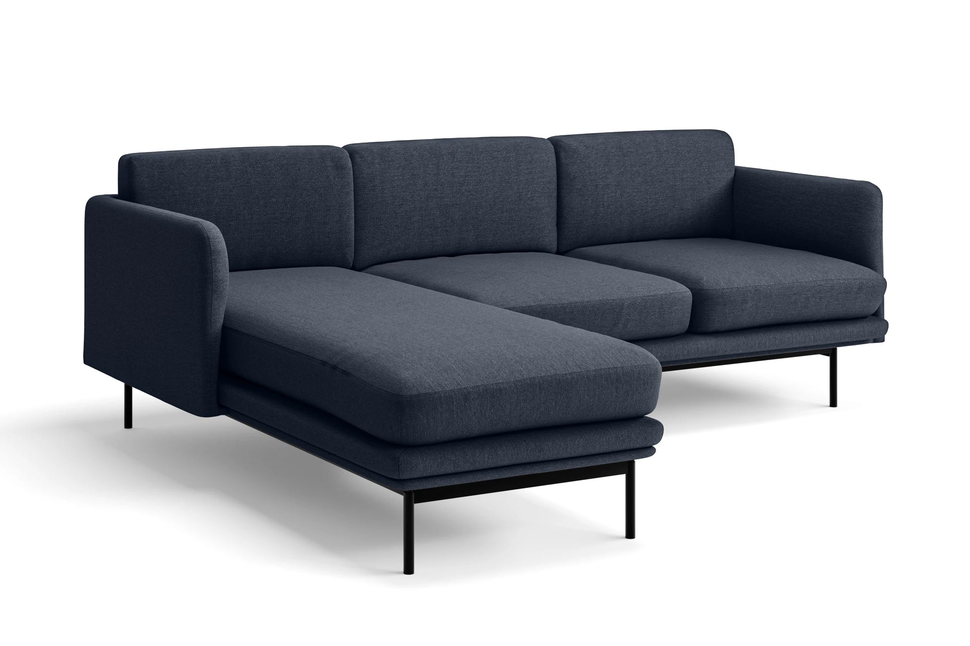 Ancona 3 Seater Left Hand Facing Chaise Lounge Corner Sofa Dark Blue Linen Fabric