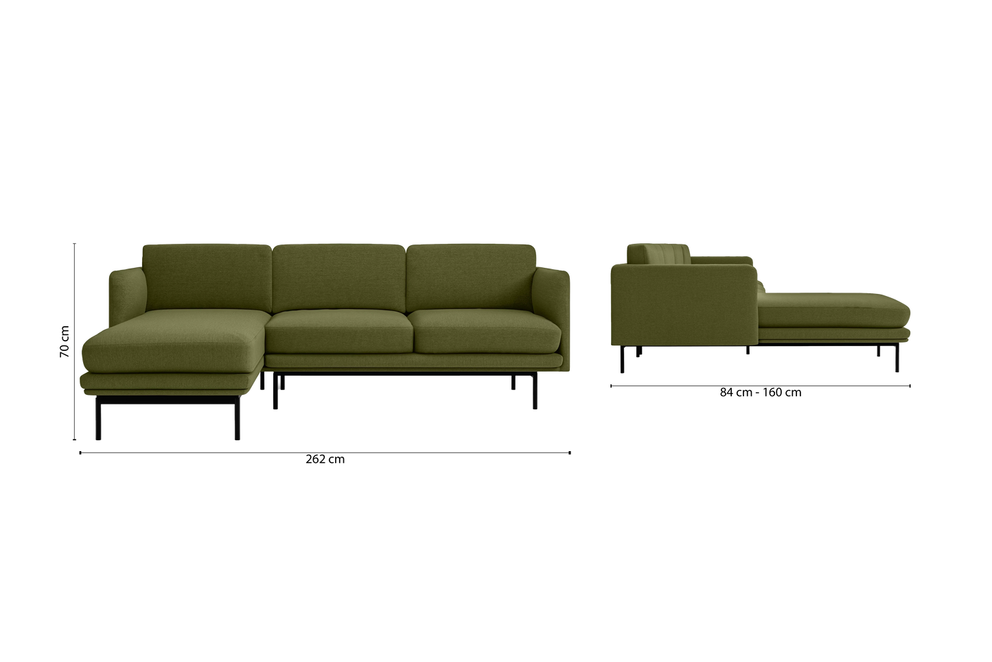 Ancona 3 Seater Left Hand Facing Chaise Lounge Corner Sofa Olive Linen Fabric