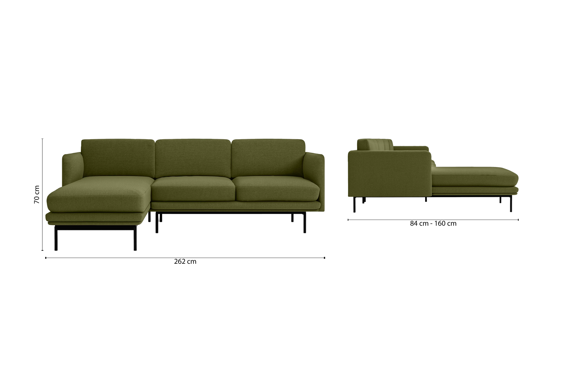 Ancona 3 Seater Left Hand Facing Chaise Lounge Corner Sofa Olive Linen Fabric