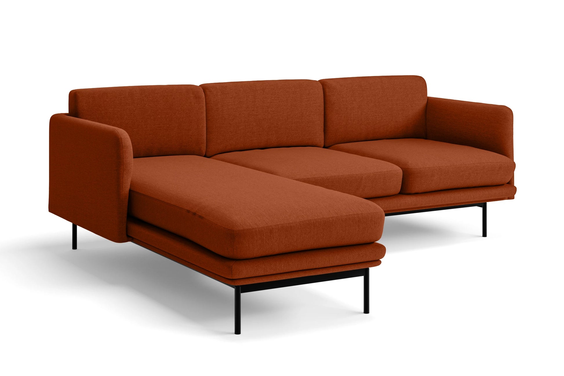 Ancona 3 Seater Left Hand Facing Chaise Lounge Corner Sofa Orange Linen Fabric