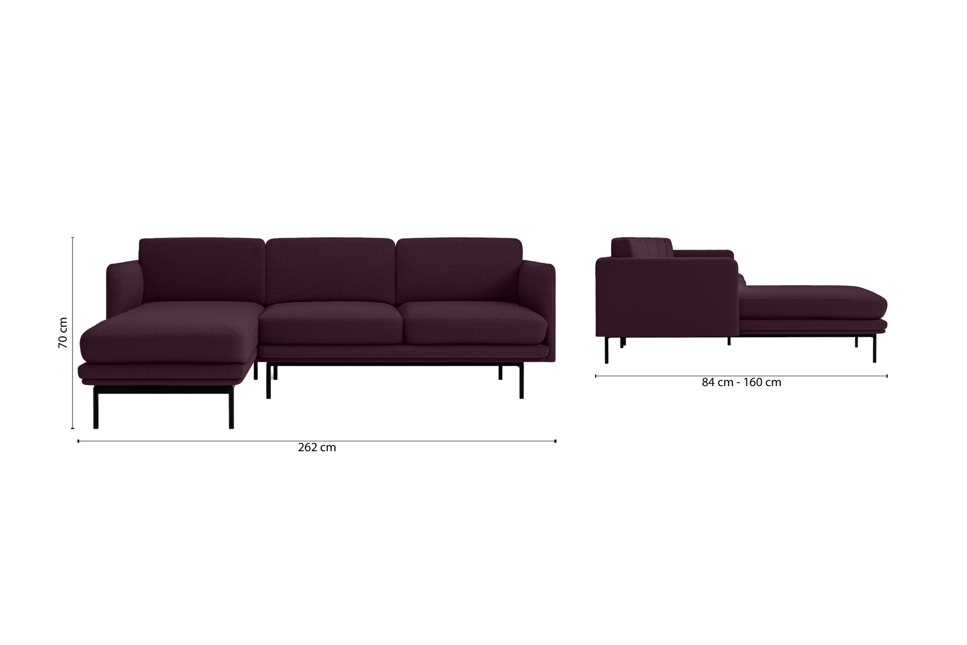 Ancona 3 Seater Left Hand Facing Chaise Lounge Corner Sofa Purple Linen Fabric