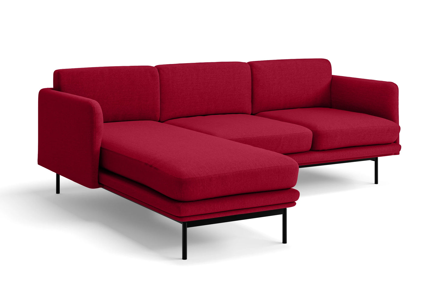 Ancona 3 Seater Left Hand Facing Chaise Lounge Corner Sofa Red Linen Fabric