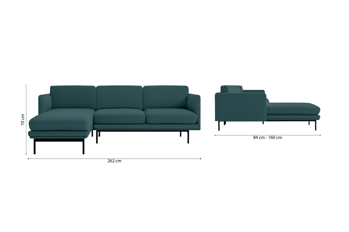 Ancona 3 Seater Left Hand Facing Chaise Lounge Corner Sofa Teal Linen Fabric