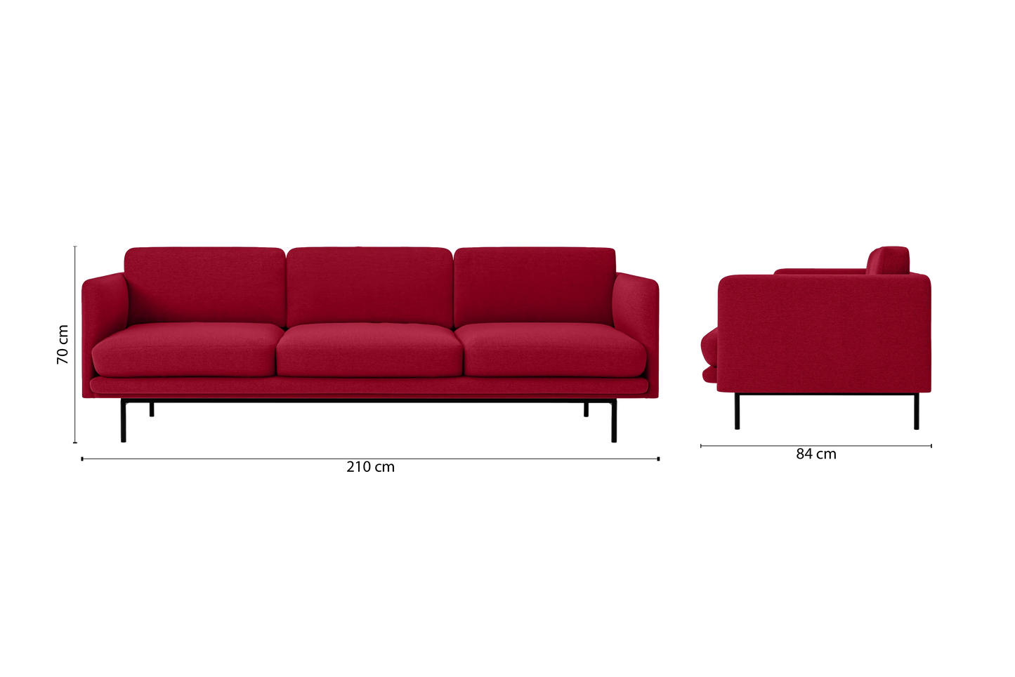 Ancona 3 Seater Sofa Red Linen Fabric