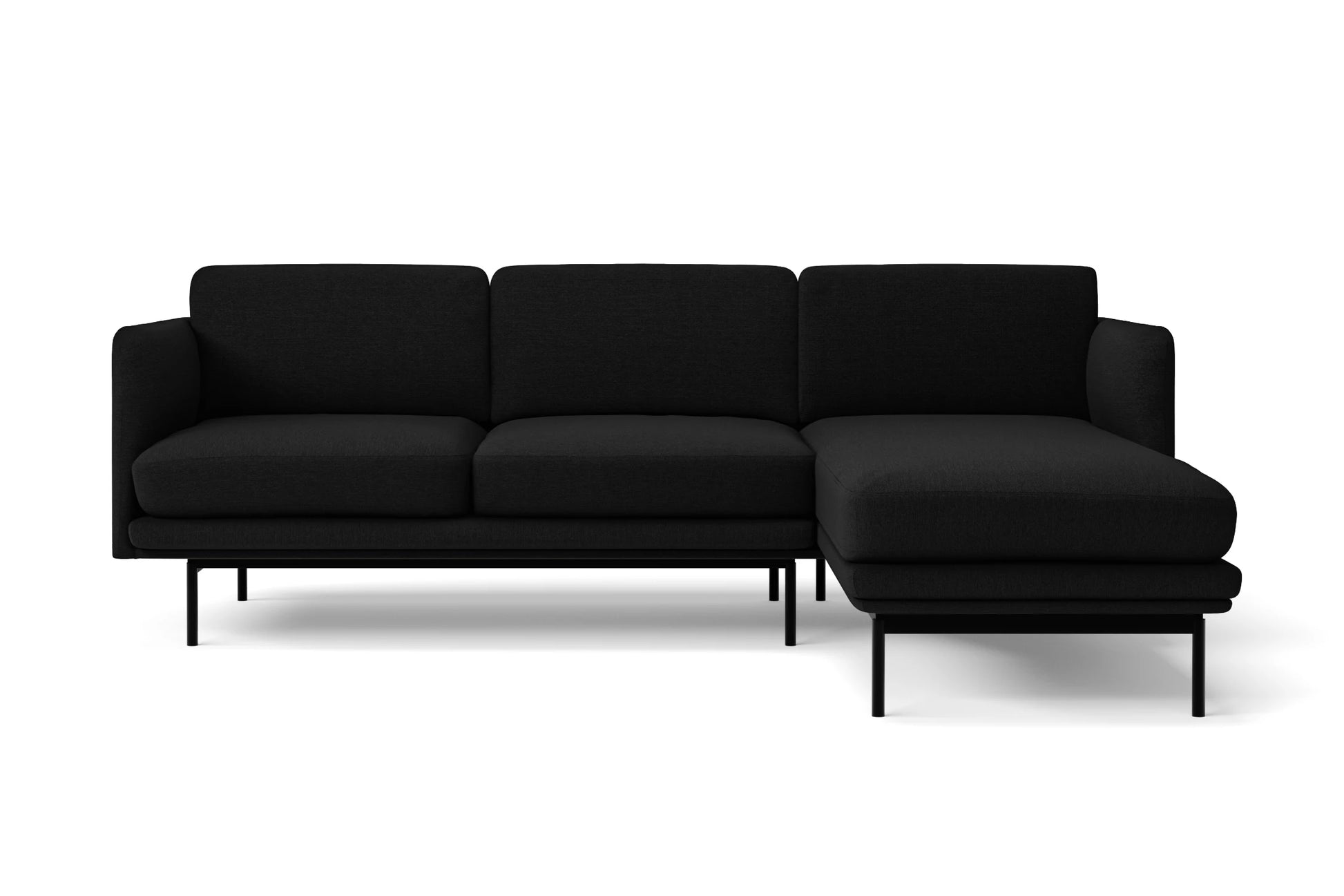 Ancona 3 Seater Right Hand Facing Chaise Lounge Corner Sofa Black Linen Fabric