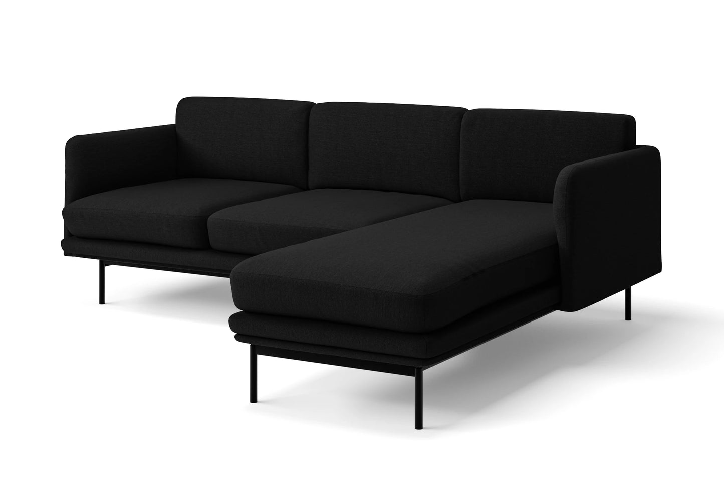 Ancona 3 Seater Right Hand Facing Chaise Lounge Corner Sofa Black Linen Fabric