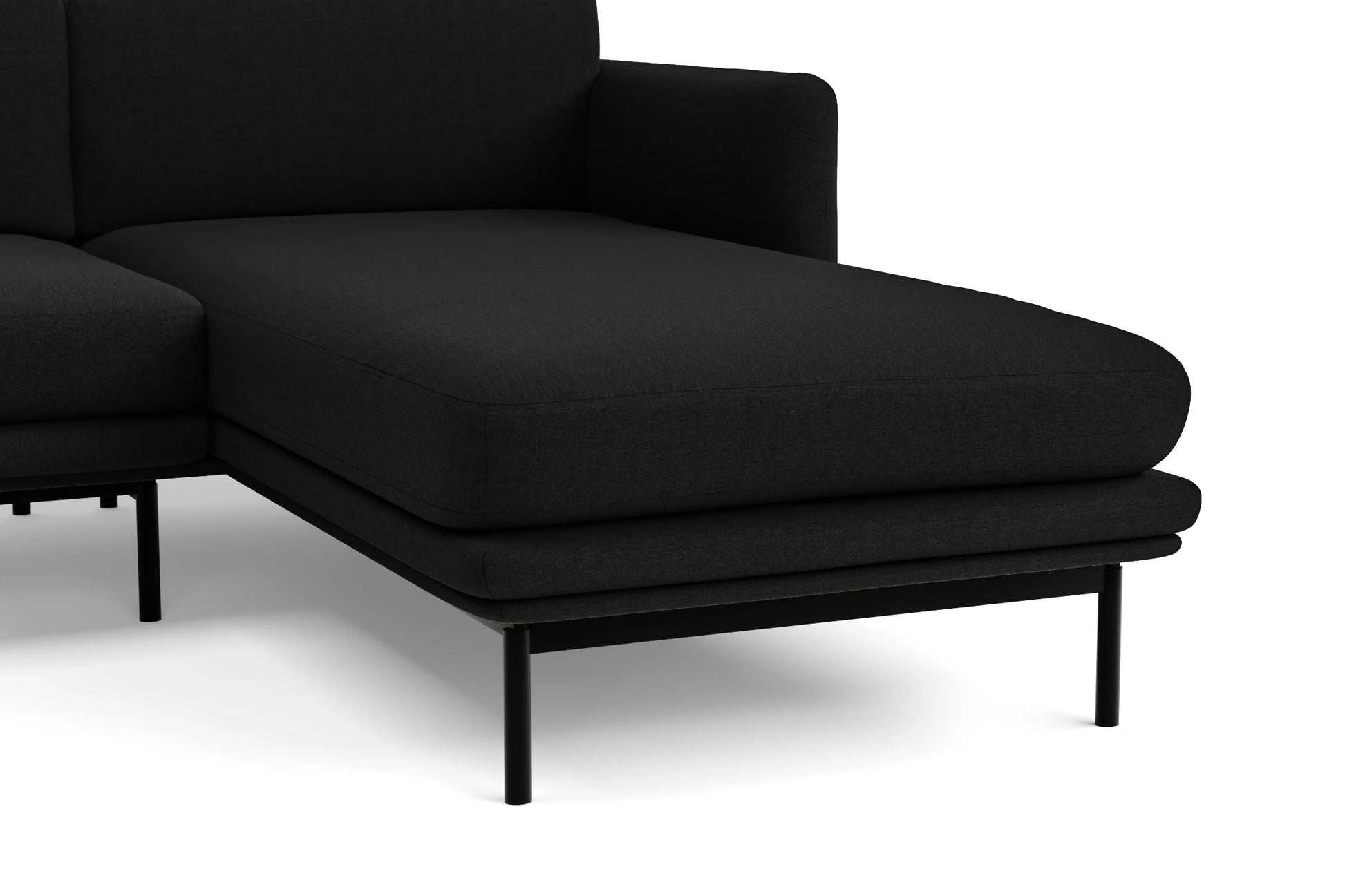 Ancona 3 Seater Right Hand Facing Chaise Lounge Corner Sofa Black Linen Fabric