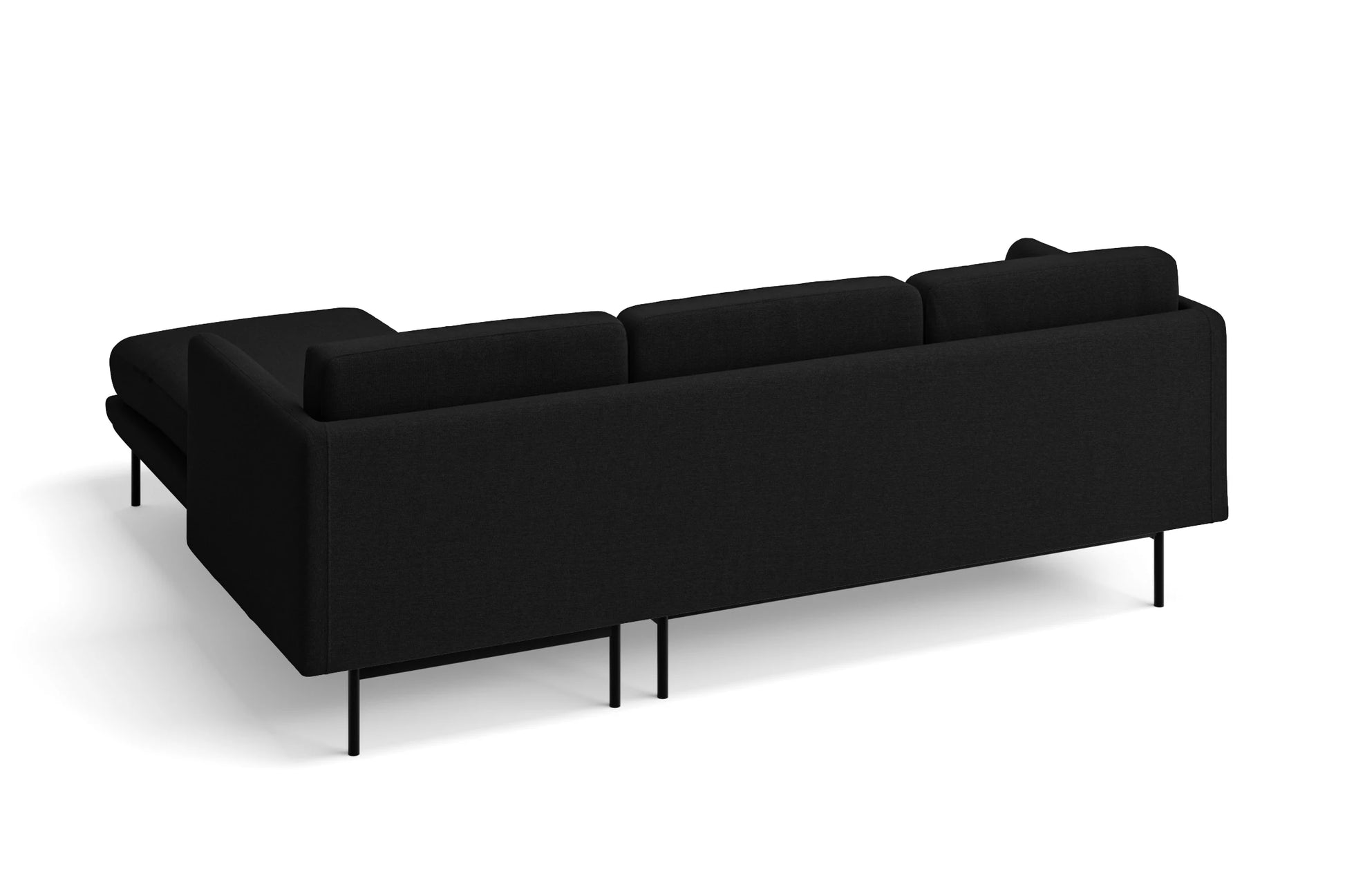 Ancona 3 Seater Right Hand Facing Chaise Lounge Corner Sofa Black Linen Fabric