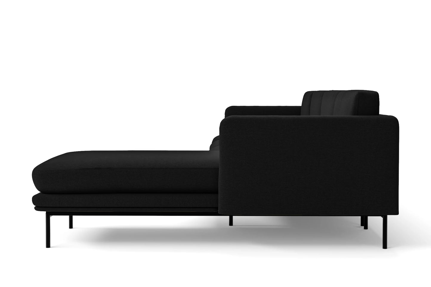 Ancona 3 Seater Right Hand Facing Chaise Lounge Corner Sofa Black Linen Fabric