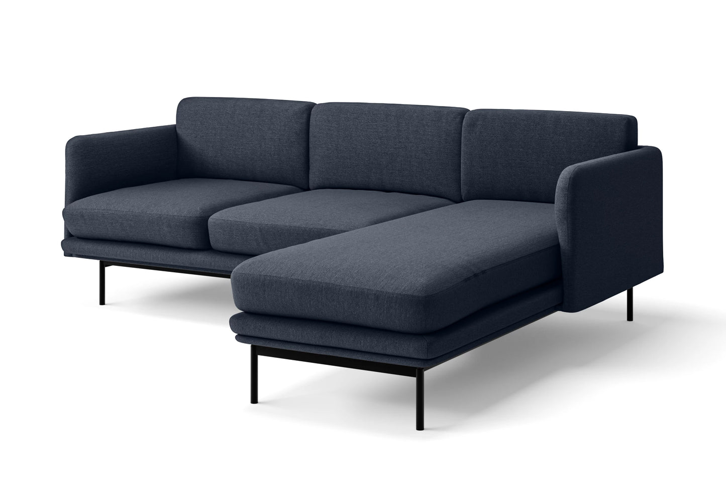 Ancona 3 Seater Right Hand Facing Chaise Lounge Corner Sofa Dark Blue Linen Fabric