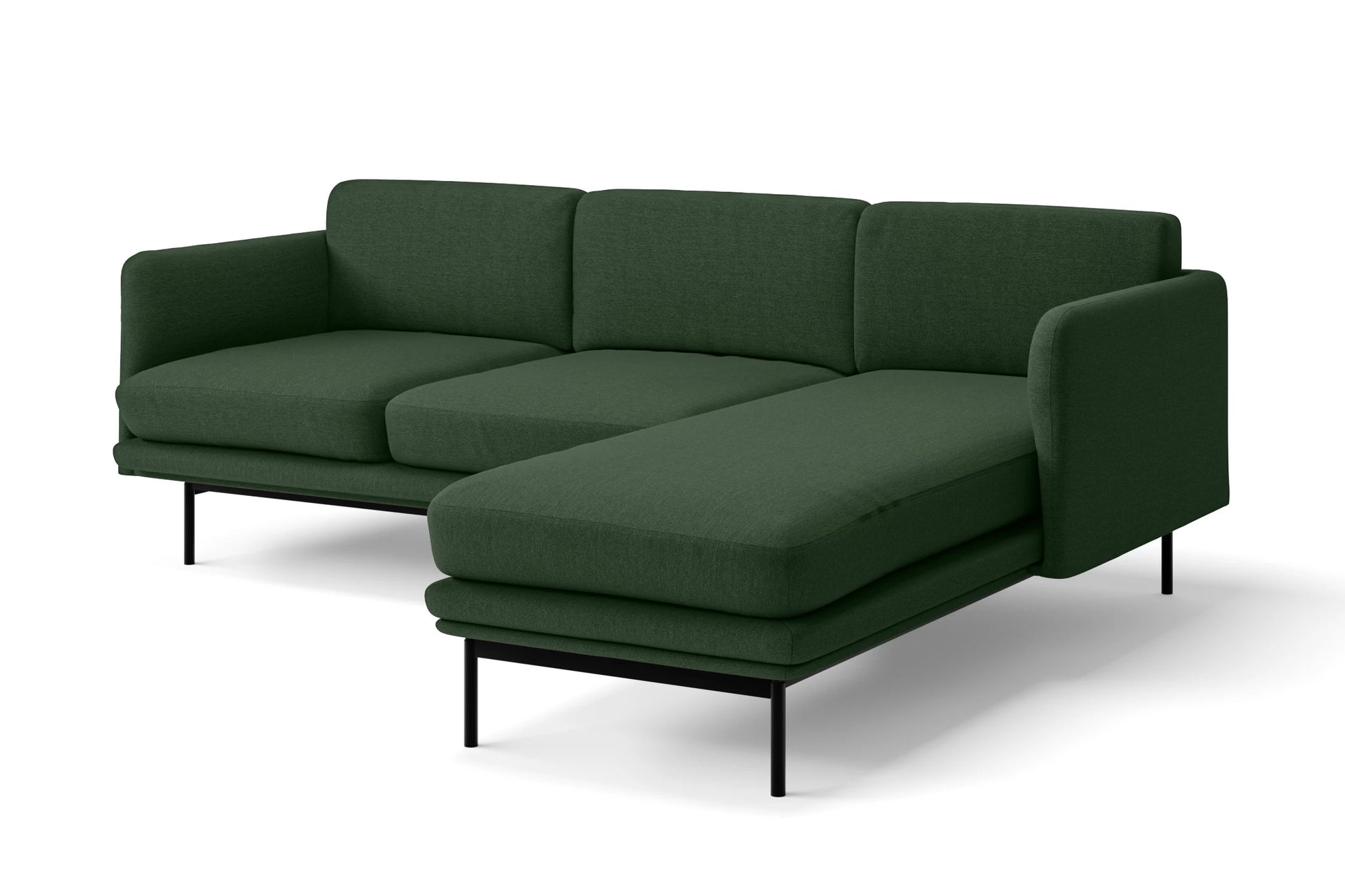 Ancona 3 Seater Right Hand Facing Chaise Lounge Corner Sofa Forest Green Linen Fabric