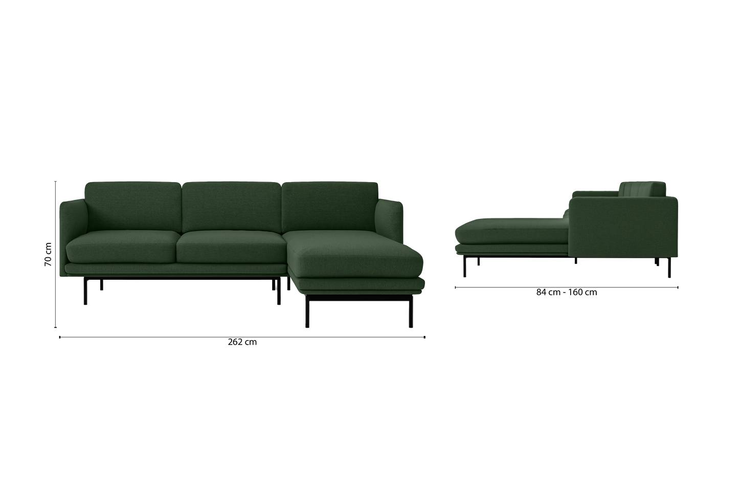 Ancona 3 Seater Right Hand Facing Chaise Lounge Corner Sofa Forest Green Linen Fabric