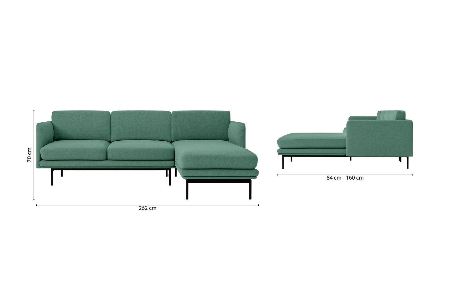 Ancona 3 Seater Right Hand Facing Chaise Lounge Corner Sofa Mint Green Linen Fabric