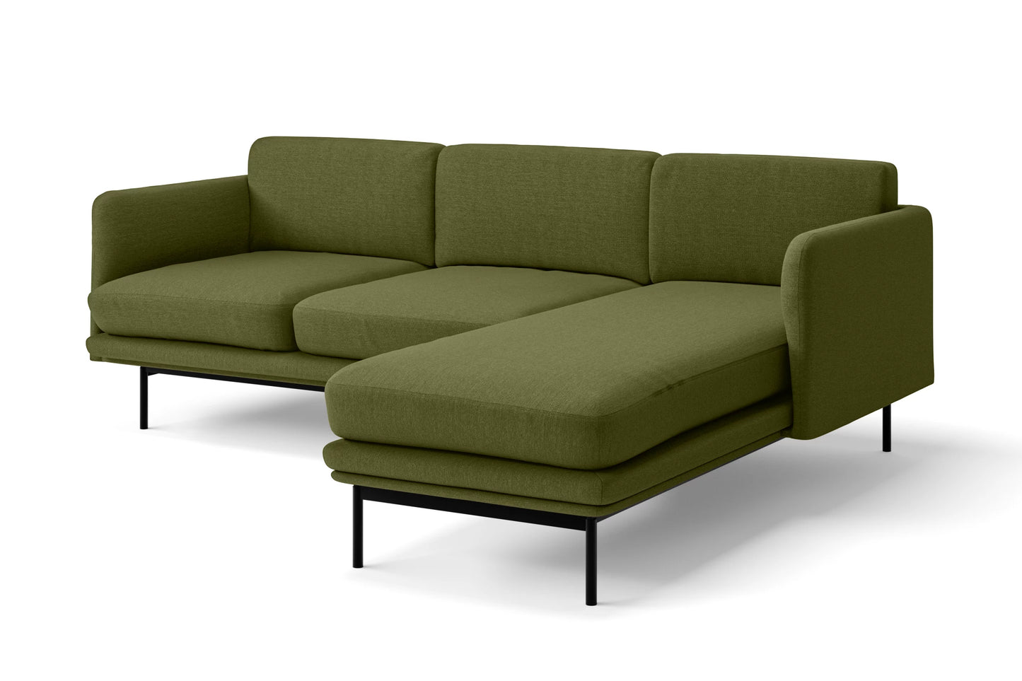 Ancona 3 Seater Right Hand Facing Chaise Lounge Corner Sofa Olive Linen Fabric