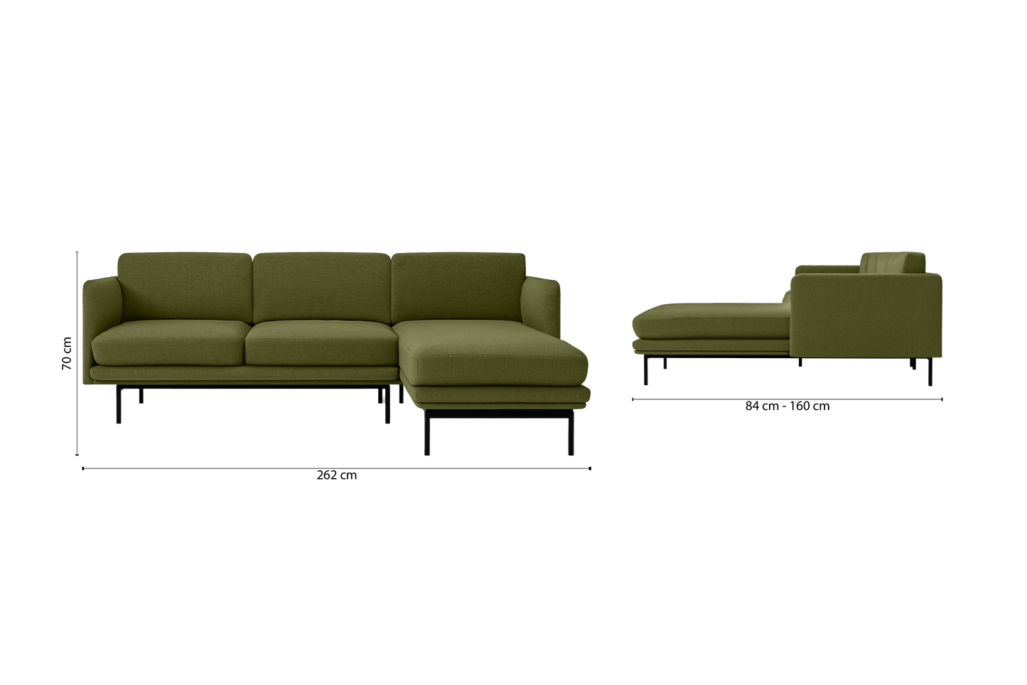 Ancona 3 Seater Right Hand Facing Chaise Lounge Corner Sofa Olive Linen Fabric