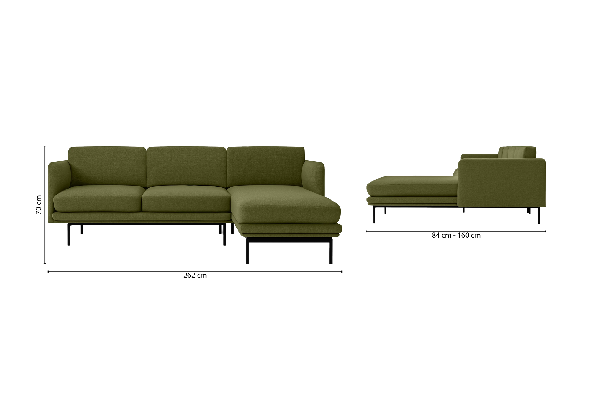 Ancona 3 Seater Right Hand Facing Chaise Lounge Corner Sofa Olive Linen Fabric