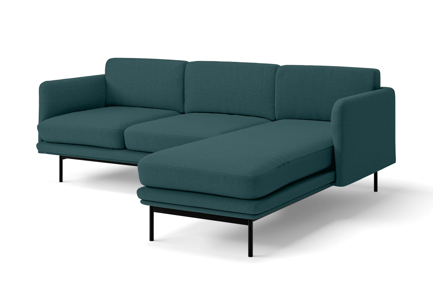 Ancona 3 Seater Right Hand Facing Chaise Lounge Corner Sofa Teal Linen Fabric