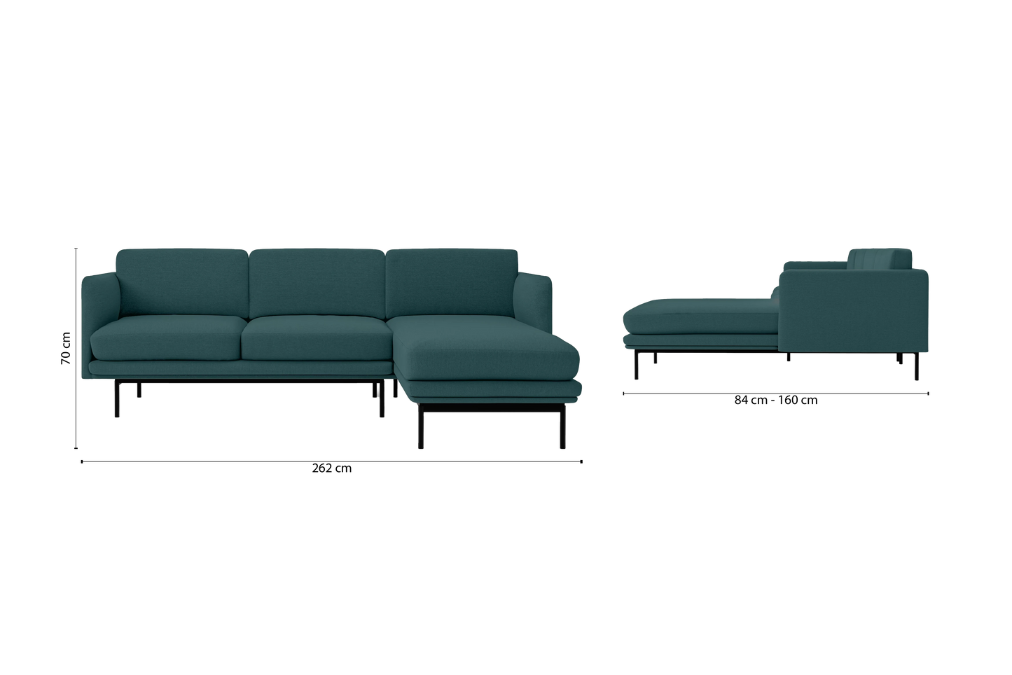 Ancona 3 Seater Right Hand Facing Chaise Lounge Corner Sofa Teal Linen Fabric