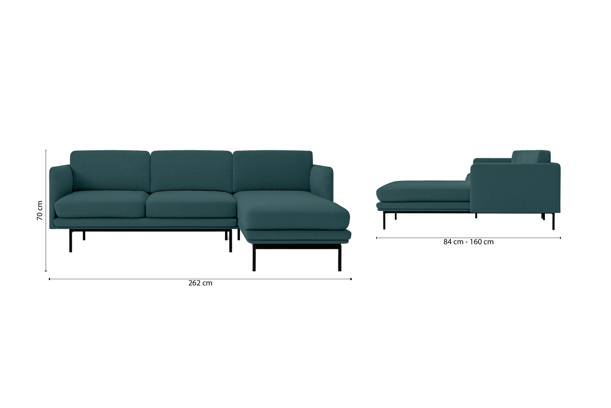 Ancona 3 Seater Right Hand Facing Chaise Lounge Corner Sofa Teal Linen Fabric