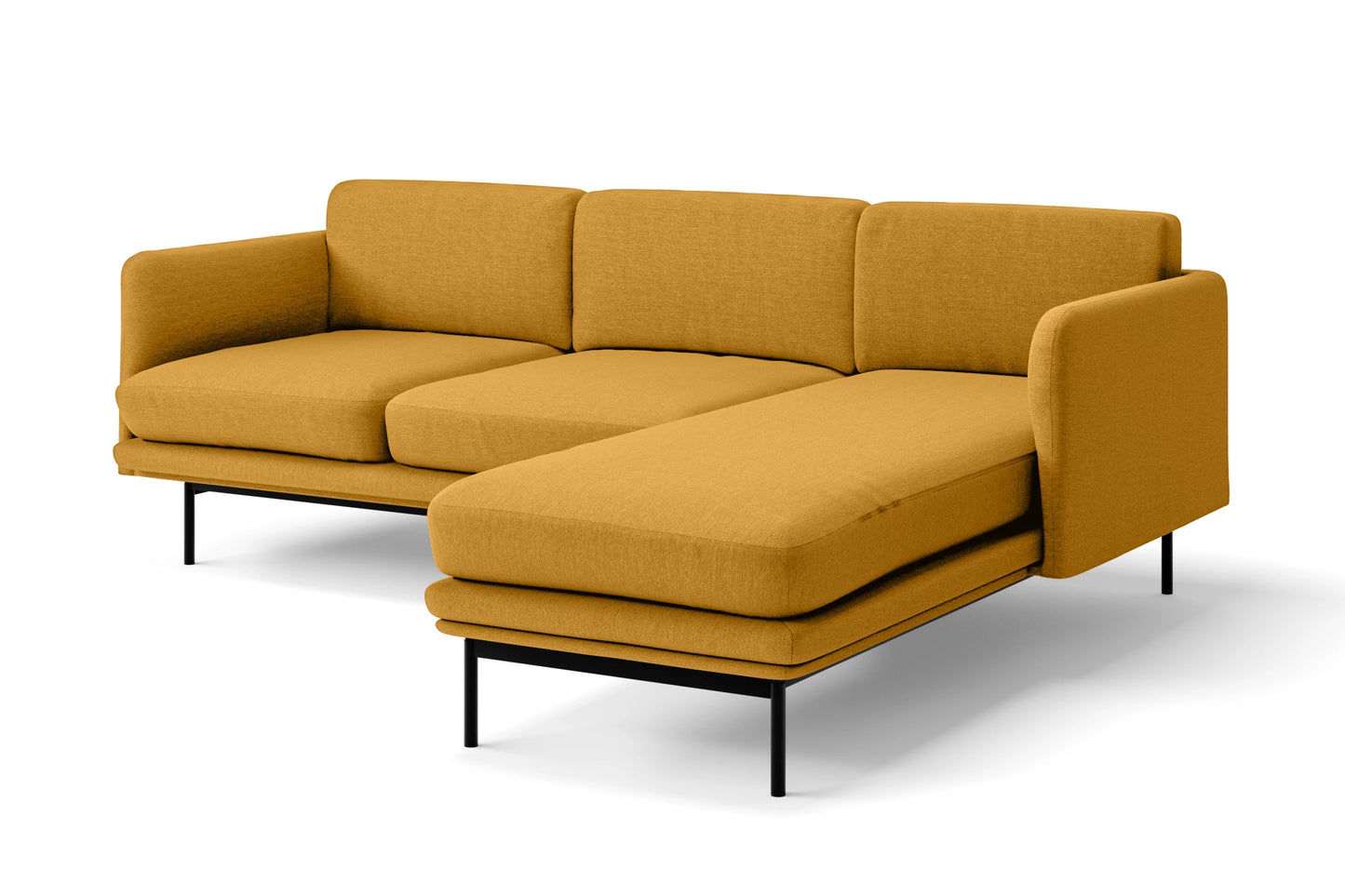 Ancona 3 Seater Right Hand Facing Chaise Lounge Corner Sofa Yellow Linen Fabric