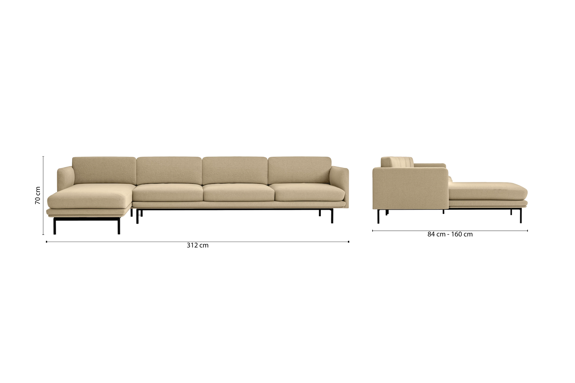 Ancona 4 Seater Left Hand Facing Chaise Lounge Corner Sofa Beige Linen Fabric