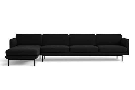 Ancona 4 Seater Left Hand Facing Chaise Lounge Corner Sofa Black Linen Fabric